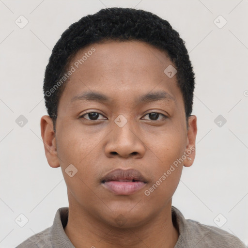 Neutral black young-adult male with short  brown hair and brown eyes