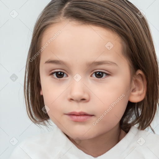 Neutral white child female with medium  brown hair and brown eyes