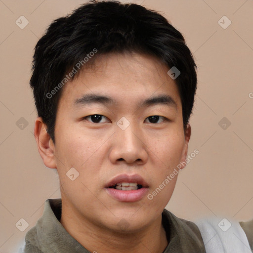 Neutral asian young-adult male with short  brown hair and brown eyes