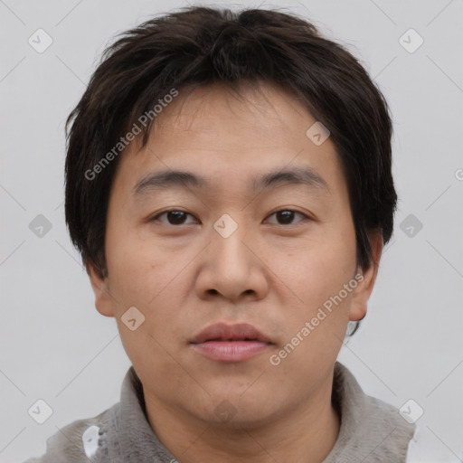 Neutral asian young-adult male with short  brown hair and brown eyes