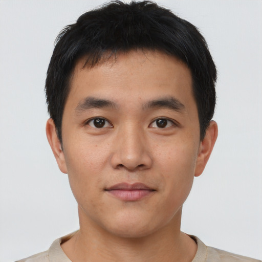 Neutral asian young-adult male with short  brown hair and brown eyes