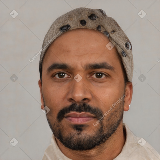 Neutral black adult male with short  black hair and brown eyes