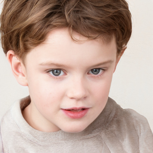 Neutral white child male with short  brown hair and grey eyes