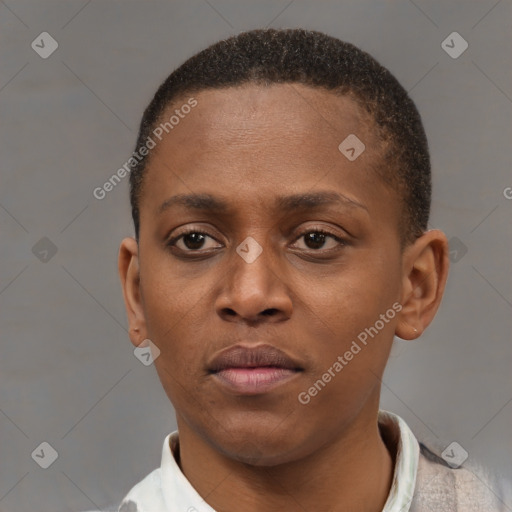 Neutral black young-adult male with short  brown hair and brown eyes