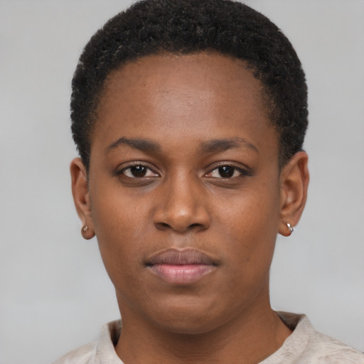 Neutral latino young-adult female with short  brown hair and brown eyes