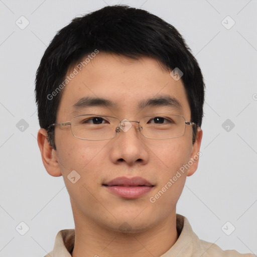 Neutral asian young-adult male with short  brown hair and brown eyes