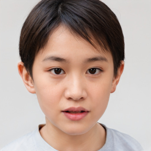 Neutral white child female with short  brown hair and brown eyes