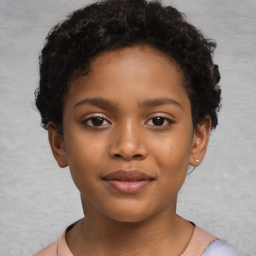 Neutral black child female with short  brown hair and brown eyes