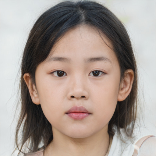 Neutral asian child female with medium  brown hair and brown eyes