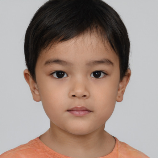 Neutral asian child female with short  brown hair and brown eyes