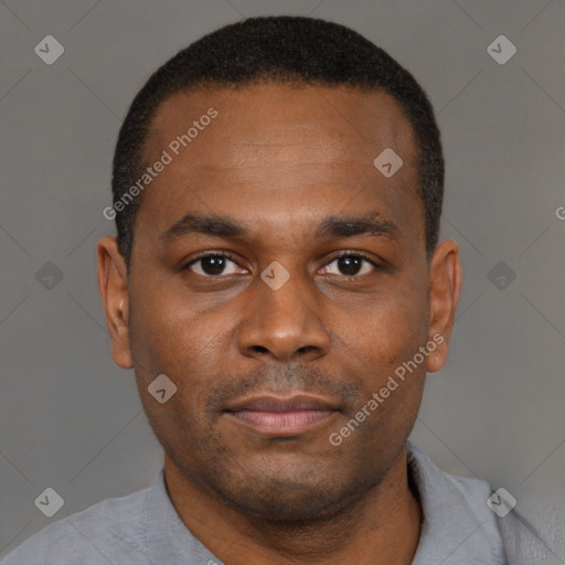 Neutral black young-adult male with short  brown hair and brown eyes