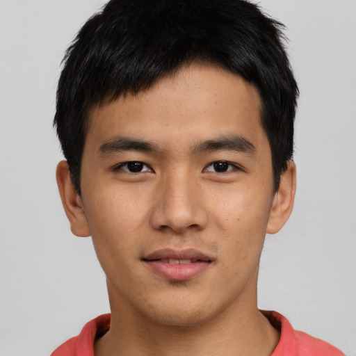 Neutral asian young-adult male with short  brown hair and brown eyes