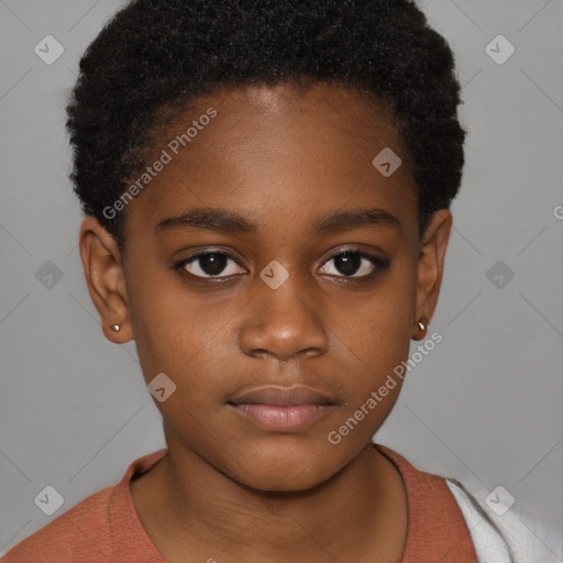 Neutral black child female with short  brown hair and brown eyes