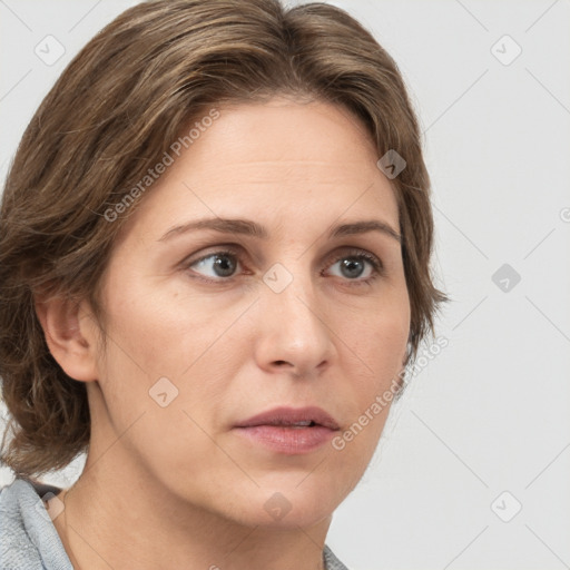 Neutral white adult female with medium  brown hair and brown eyes