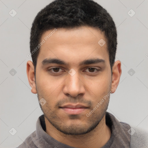 Neutral white young-adult male with short  black hair and brown eyes