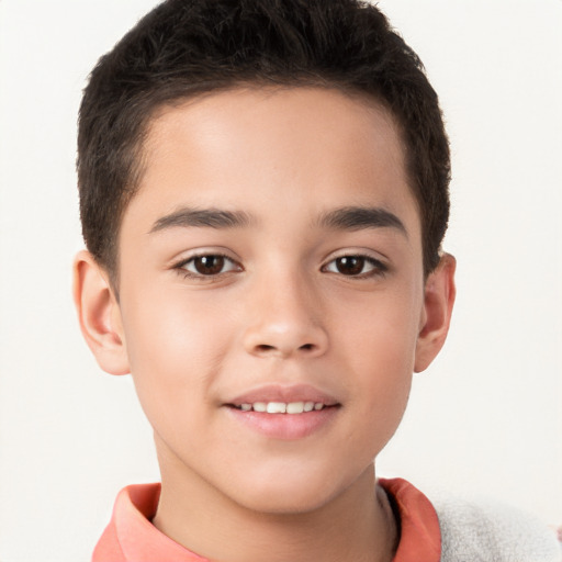 Joyful white child male with short  brown hair and brown eyes