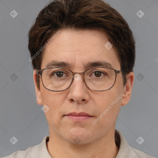 Neutral white adult male with short  brown hair and brown eyes