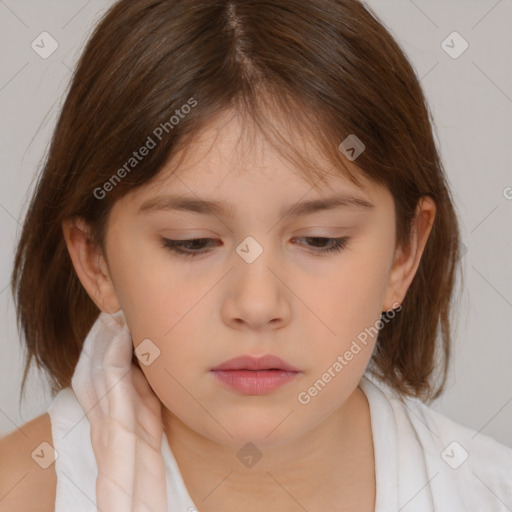 Neutral white child female with medium  brown hair and brown eyes