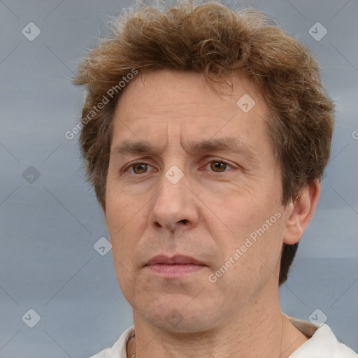 Neutral white adult male with short  brown hair and brown eyes