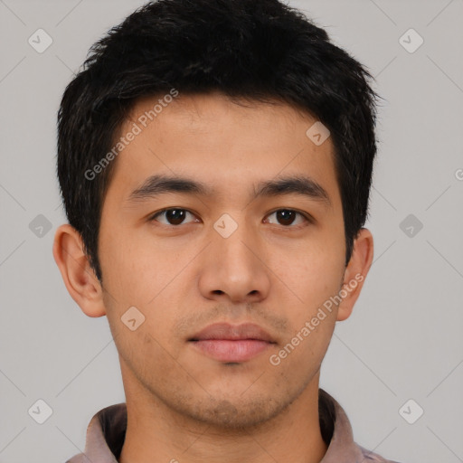 Neutral asian young-adult male with short  black hair and brown eyes