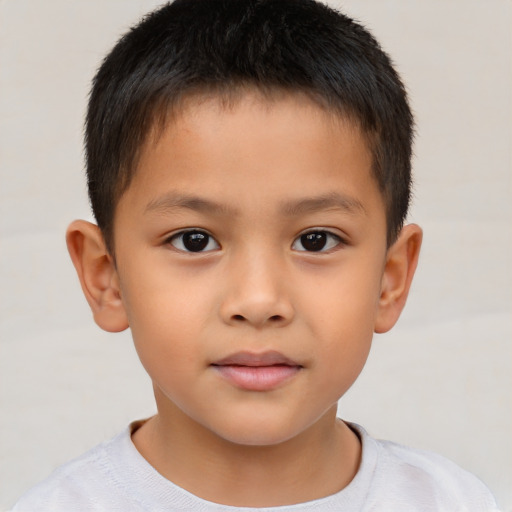 Neutral asian child male with short  brown hair and brown eyes