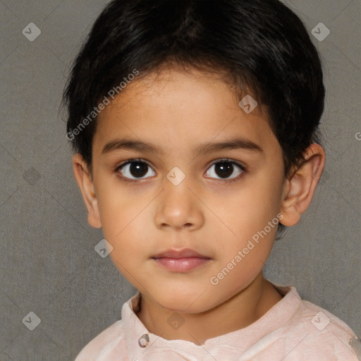 Neutral white child female with short  brown hair and brown eyes