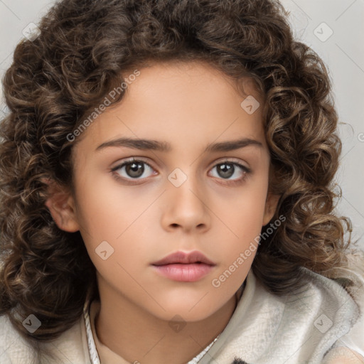 Neutral white child female with medium  brown hair and brown eyes