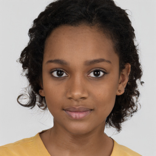 Neutral black young-adult female with long  brown hair and brown eyes