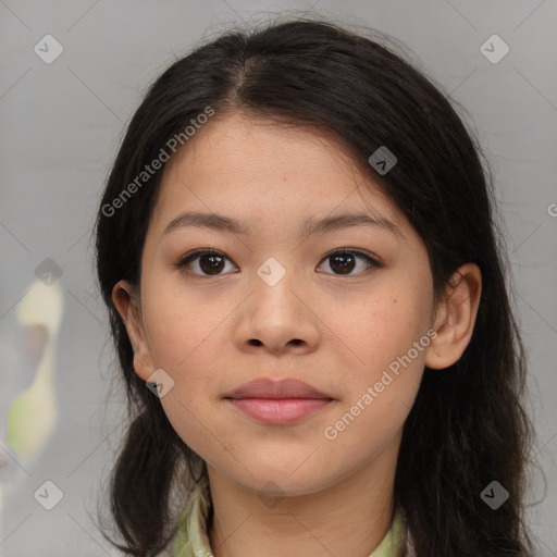 Neutral asian young-adult female with medium  brown hair and brown eyes