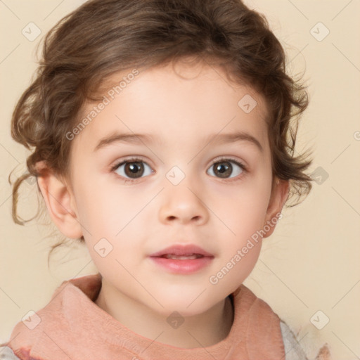 Neutral white child female with medium  brown hair and brown eyes