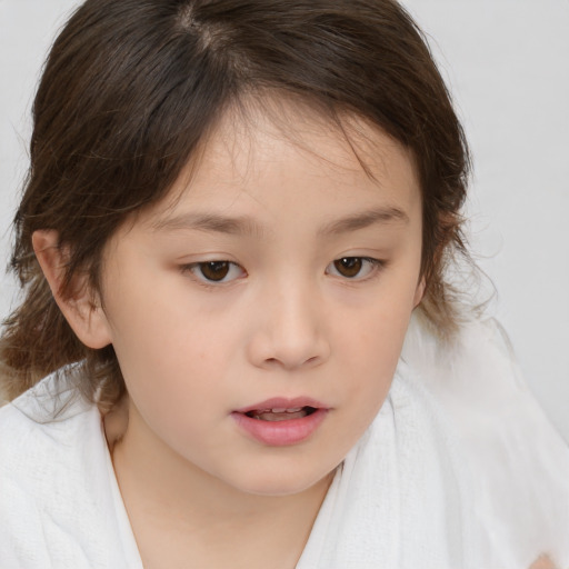 Neutral white child female with medium  brown hair and brown eyes