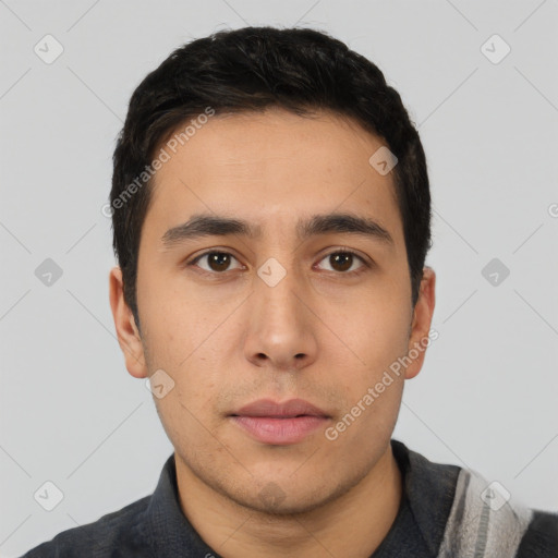 Neutral asian young-adult male with short  black hair and brown eyes