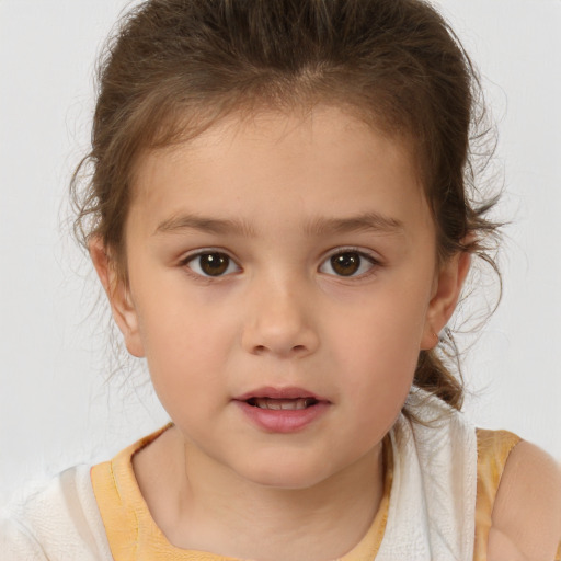 Neutral white child female with medium  brown hair and brown eyes