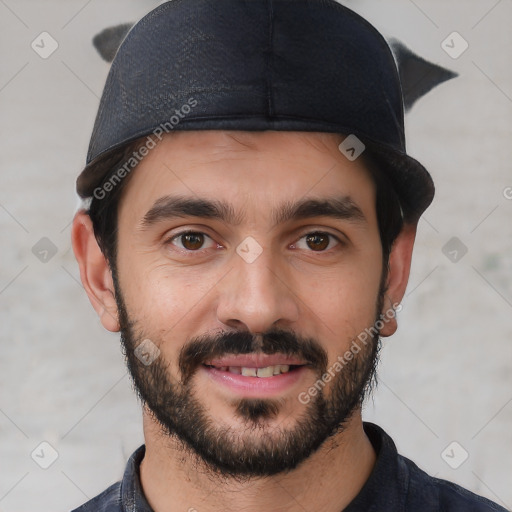 Neutral white young-adult male with short  black hair and brown eyes