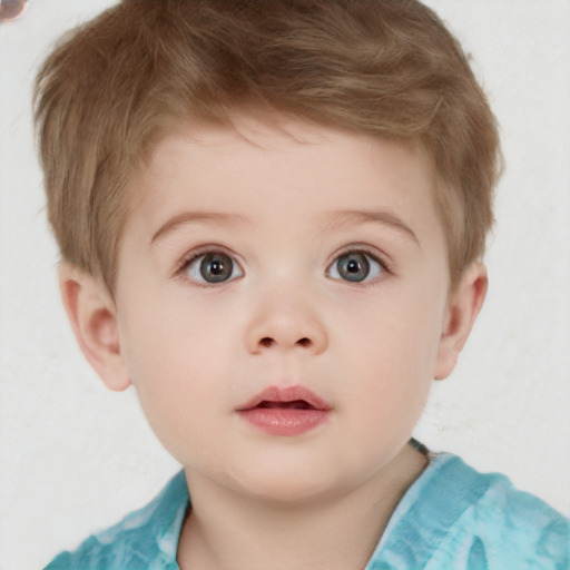 Neutral white child male with short  brown hair and blue eyes