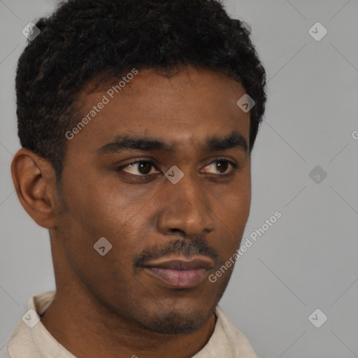 Neutral black young-adult male with short  brown hair and brown eyes