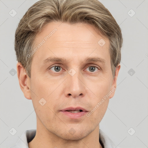 Neutral white adult male with short  brown hair and brown eyes