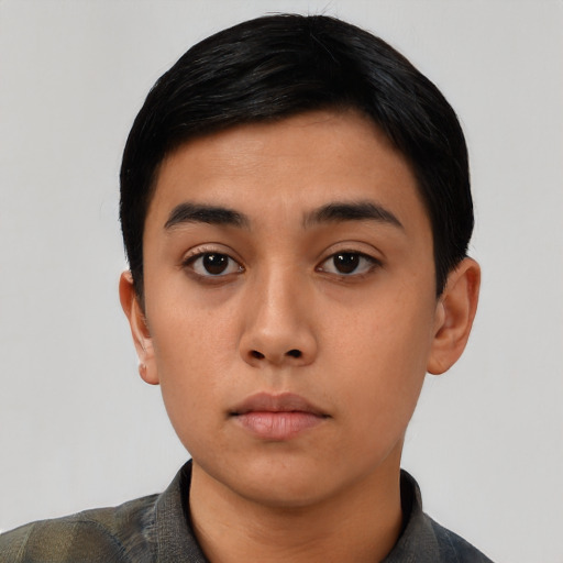 Neutral asian young-adult male with short  black hair and brown eyes