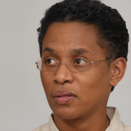 Neutral black adult male with short  brown hair and brown eyes