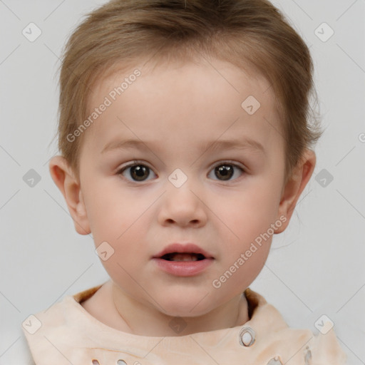 Neutral white child female with short  brown hair and brown eyes