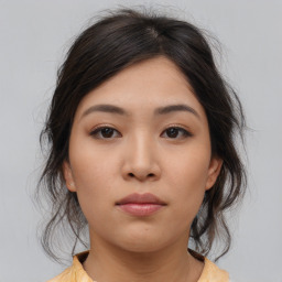 Neutral asian young-adult female with medium  brown hair and brown eyes