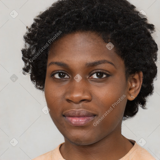 Neutral black young-adult female with short  black hair and brown eyes