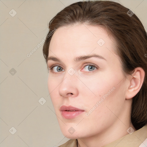 Neutral white young-adult female with medium  brown hair and grey eyes