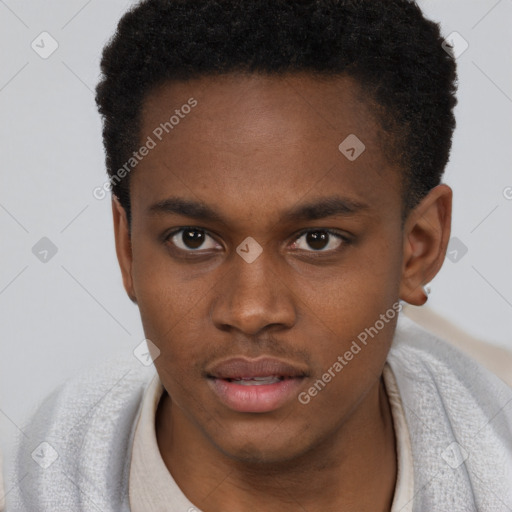 Neutral black young-adult male with short  brown hair and brown eyes