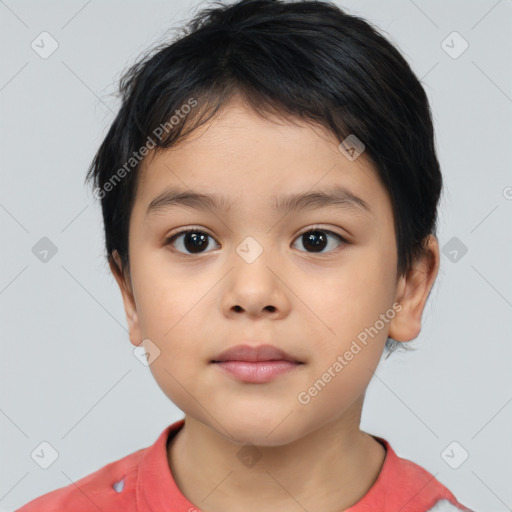 Neutral asian child female with short  brown hair and brown eyes