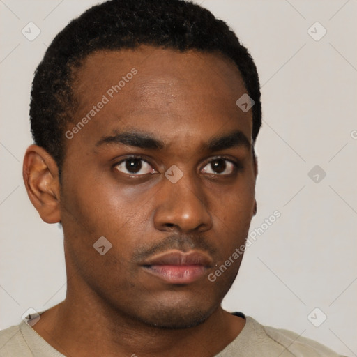 Neutral black young-adult male with short  brown hair and brown eyes