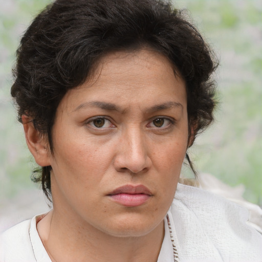 Neutral white adult female with medium  brown hair and brown eyes