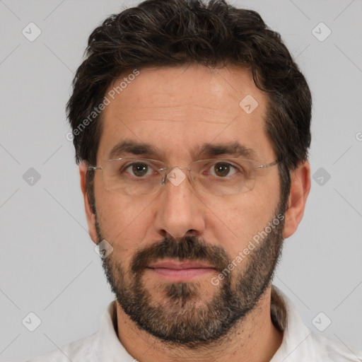 Neutral white adult male with short  brown hair and brown eyes