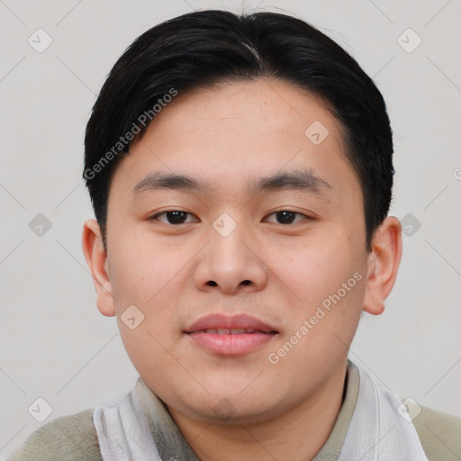 Neutral asian young-adult male with short  black hair and brown eyes
