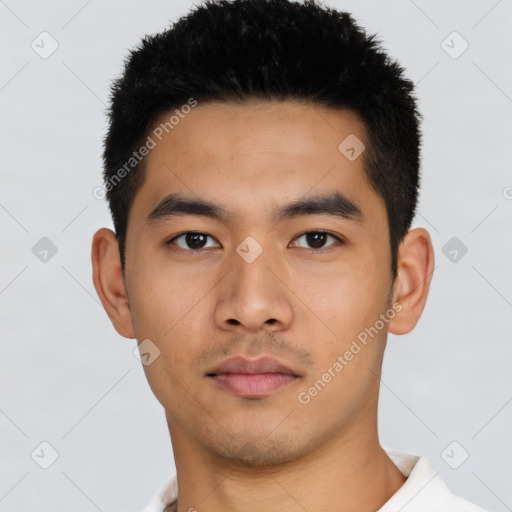 Neutral asian young-adult male with short  black hair and brown eyes